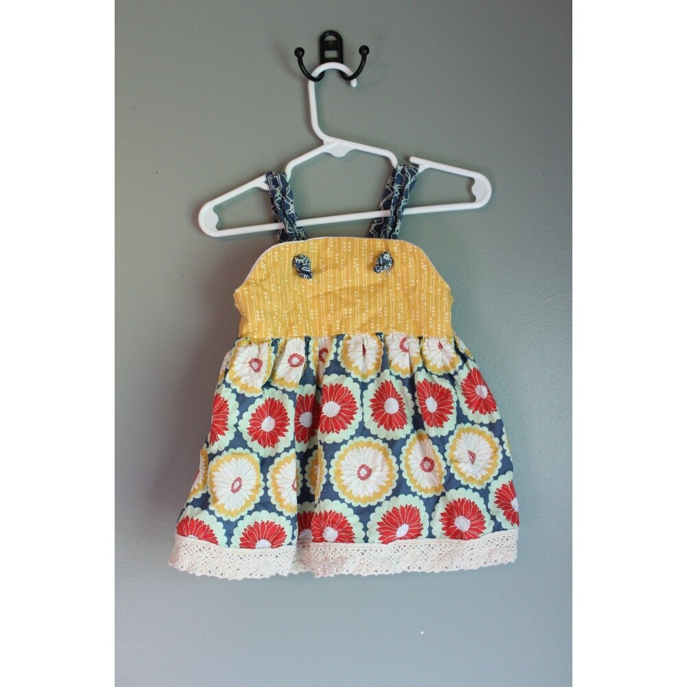 Sado Baby Girl Dress Size 12M Yellow Floral 100% Cotton Boutique Dress